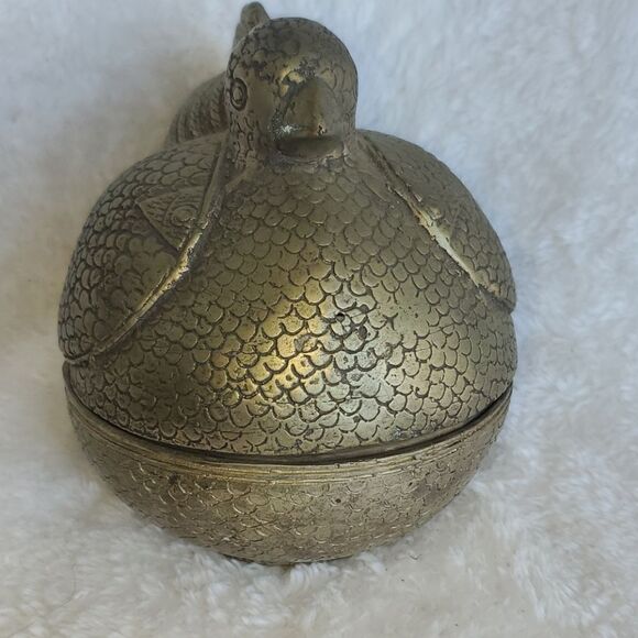 Vintage Brass Hen Trinket Box - Picture 3 of 9